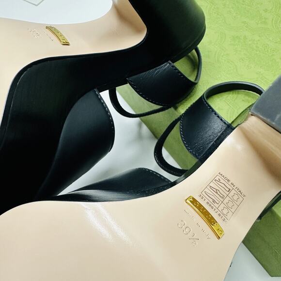 Gucci Cutout Interlocking G 39.5/ US 9.5 Leather Platform Sandals Black NIB - Picture 14 of 15